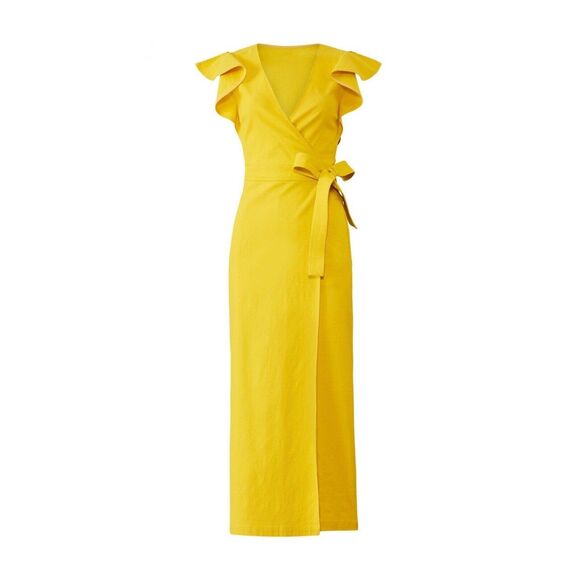 Rent the runway sz 6 sunshine yellow Walker A.L.C dress wrap midi short sleeve - Picture 3 of 8